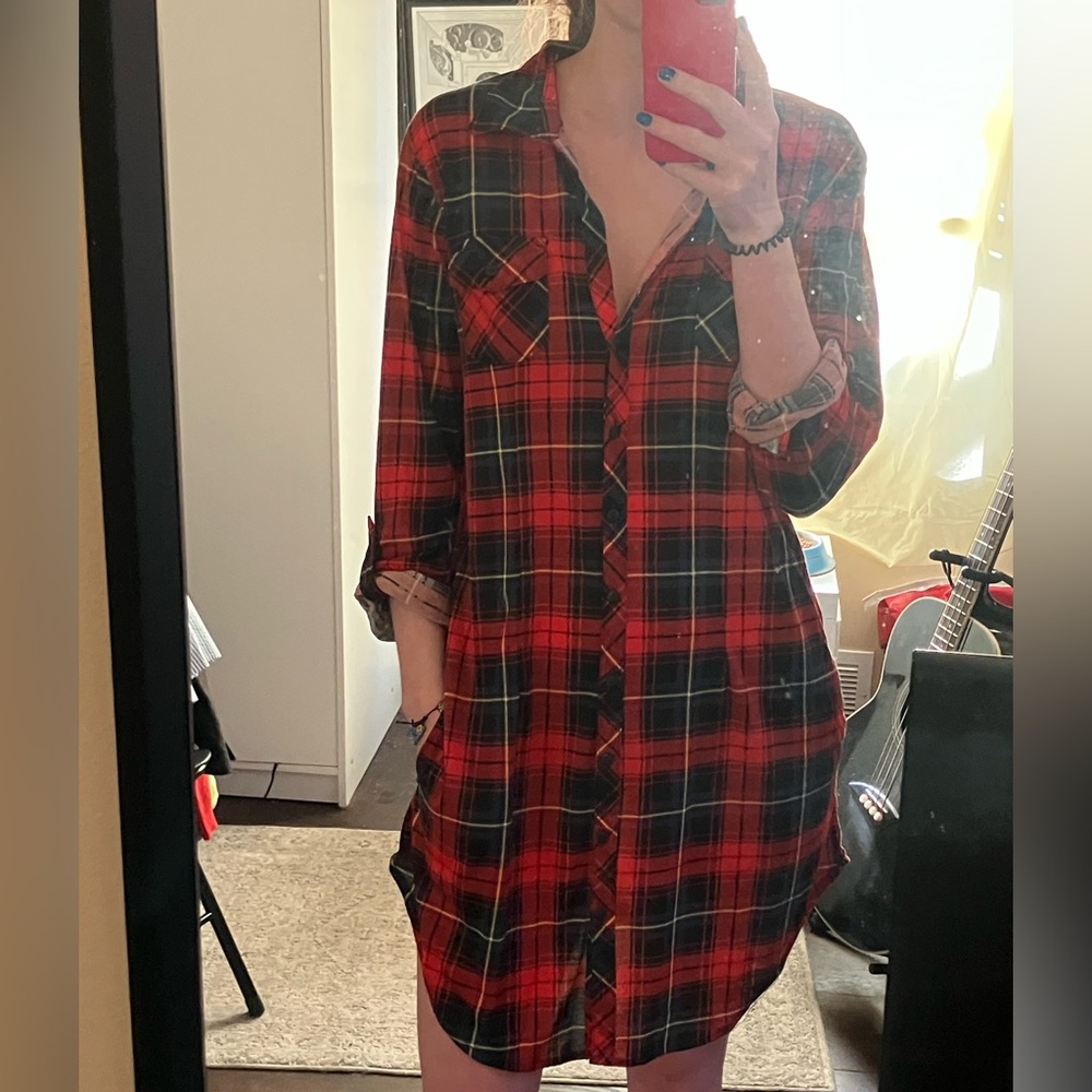 Long Sleeve Button Down Flannel Dress